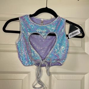 Purple Sequin Heart Cutout Top